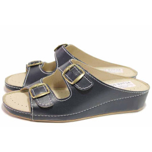 Сини дамски чехли, здрава еко-кожа - всекидневни обувки за пролетта и лятото N 100016743