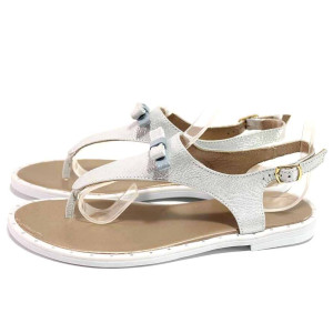 Сребристи дамски сандали, естествена кожа - ежедневни обувки за пролетта и лятото N 100016766