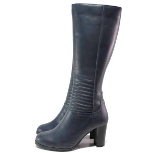 Тъмносини дамски ботуши, естествена кожа - ежедневни обувки за есента и зимата N 100016769