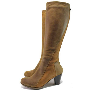 Кафяви дамски ботуши, естествен набук - ежедневни обувки за есента и зимата N 100016770