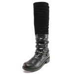 Черни дамски ботуши, естествена кожа и естествена велурена кожа - ежедневни обувки за есента и зимата N 100016772