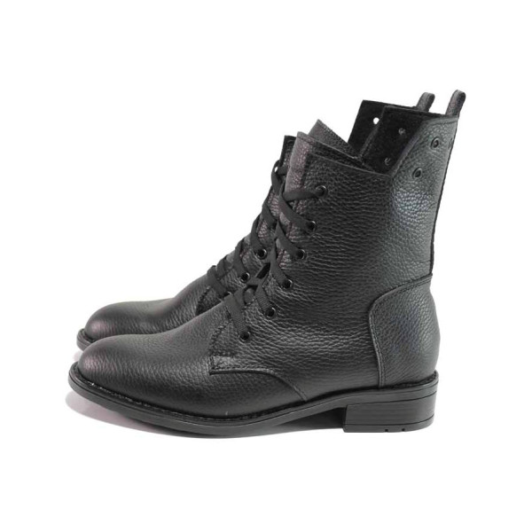 Черни дамски боти, естествена кожа - ежедневни обувки за есента и зимата N 100016835
