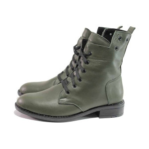 Зелени дамски боти, естествена кожа - ежедневни обувки за есента и зимата N 100016836