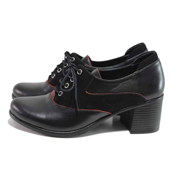 Черни дамски обувки със среден ток, естествена кожа - всекидневни обувки за есента и зимата N 100016886