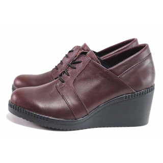 Винени дамски обувки с платформа, естествена кожа - ежедневни обувки за есента и зимата N 100016916