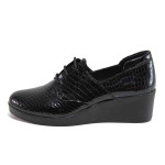 Черни дамски обувки с платформа, лачена естествена кожа - ежедневни обувки за есента и зимата N 100016944