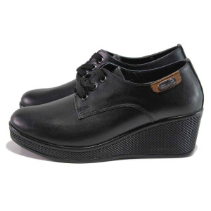 Черни дамски обувки с платформа, естествена кожа - ежедневни обувки за есента и зимата N 100016938