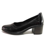 Черни анатомични дамски обувки със среден ток, лачена естествена кожа - ежедневни обувки за есента и зимата N 100016943
