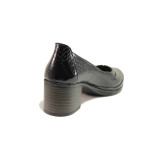 Черни анатомични дамски обувки със среден ток, лачена естествена кожа - ежедневни обувки за есента и зимата N 100016943