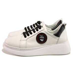 Бели дамски обувки с равна подметка, естествена кожа - спортни обувки за есента и зимата N 100016946