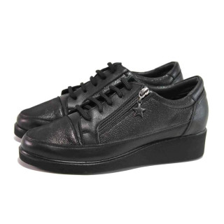 Черни дамски обувки с платформа, естествена кожа - всекидневни обувки за есента и зимата N 100016953