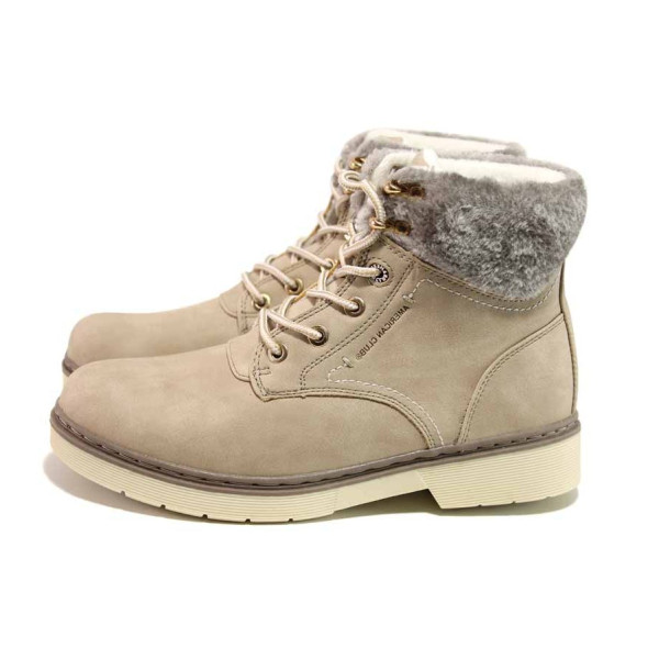 Бежови дамски боти, здрава еко-кожа - ежедневни обувки за есента и зимата N 100016956