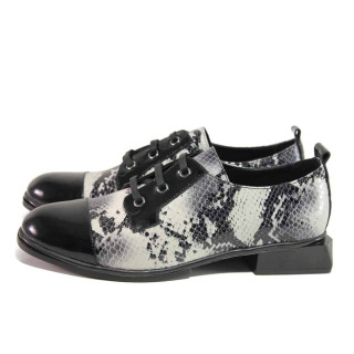 Сиви дамски обувки с равна подметка, лачена естествена кожа - елегантни обувки за есента и зимата N 100016967