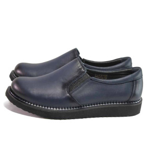 Сини дамски обувки с равна подметка, естествена кожа - ежедневни обувки за есента и зимата N 100016969