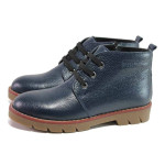 Сини дамски боти, естествена кожа - ежедневни обувки за есента и зимата N 100016973