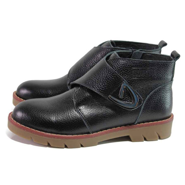 Черни дамски боти, естествена кожа - ежедневни обувки за есента и зимата N 100016975