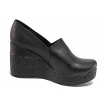 Черни дамски обувки с платформа, здрава еко-кожа - всекидневни обувки за есента и зимата N 100016984