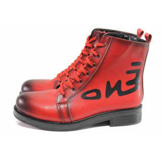 Червени дамски боти, здрава еко-кожа - ежедневни обувки за есента и зимата N 100016985