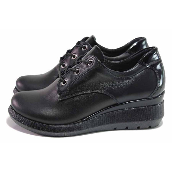 Черни дамски обувки с платформа, естествена кожа - ежедневни обувки за есента и зимата N 100017034