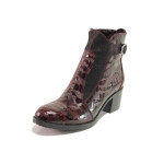 Винени дамски боти, лачена естествена кожа - официални обувки за есента и зимата N 100017040