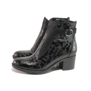 Черни дамски боти, лачена естествена кожа - ежедневни обувки за есента и зимата N 100017042