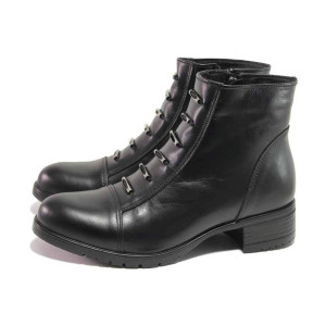 Черни дамски боти, естествена кожа - всекидневни обувки за есента и зимата N 100017043