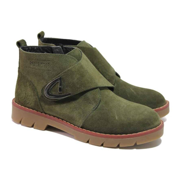Зелени дамски боти, естествен велур - ежедневни обувки за есента и зимата N 100017044