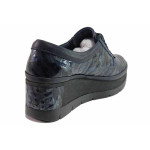 Сини дамски обувки с платформа, естествена кожа с крокодилска шарка - ежедневни обувки за есента и зимата N 100017101