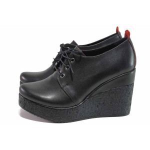 Черни дамски обувки с платформа, естествена кожа - всекидневни обувки за есента и зимата N 100017102