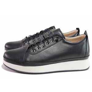 Черни дамски обувки с равна подметка, естествена кожа - всекидневни обувки за есента и зимата N 100017182