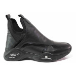 Черни дамски маратонки, естествена кожа - спортни обувки за есента и зимата N 100017185