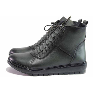 Зелени анатомични дамски боти, естествена кожа - ежедневни обувки за есента и зимата N 100017196