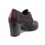 Винени дамски обувки с висок ток, естествена кожа и естествена велурена кожа - всекидневни обувки за есента и зимата N 100017199