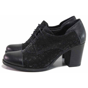 Черни дамски обувки с висок ток, естествена кожа и естествена велурена кожа - всекидневни обувки за есента и зимата N 100017200