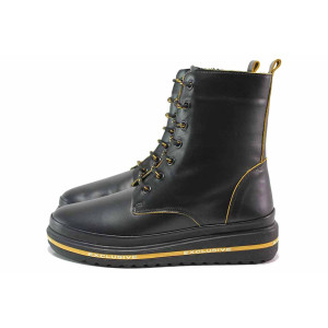 Черни дамски боти, естествена кожа - ежедневни обувки за есента и зимата N 100017203