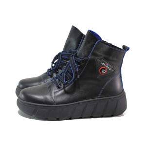 Черни дамски боти, естествена кожа - спортни обувки за есента и зимата N 100017204