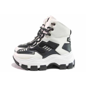 Бели дамски боти, здрава еко-кожа - спортни обувки за есента и зимата N 100017208