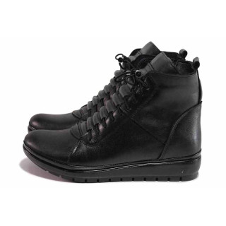 Черни дамски боти, естествена кожа - ежедневни обувки за есента и зимата N 100017245