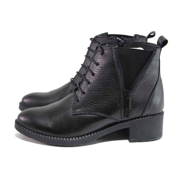 Черни дамски боти, естествена кожа - всекидневни обувки за есента и зимата N 100017246
