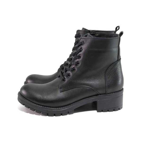 Черни дамски боти, естествена кожа - всекидневни обувки за есента и зимата N 100017250