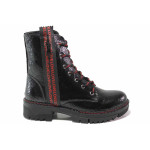 Черни дамски боти, лачена еко кожа - ежедневни обувки за есента и зимата N 100017269