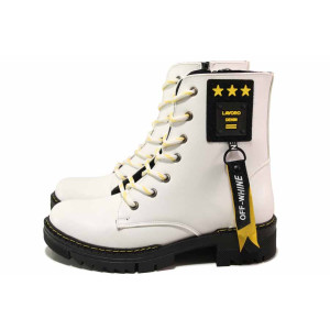 Бели дамски боти, здрава еко-кожа - всекидневни обувки за есента и зимата N 100017270