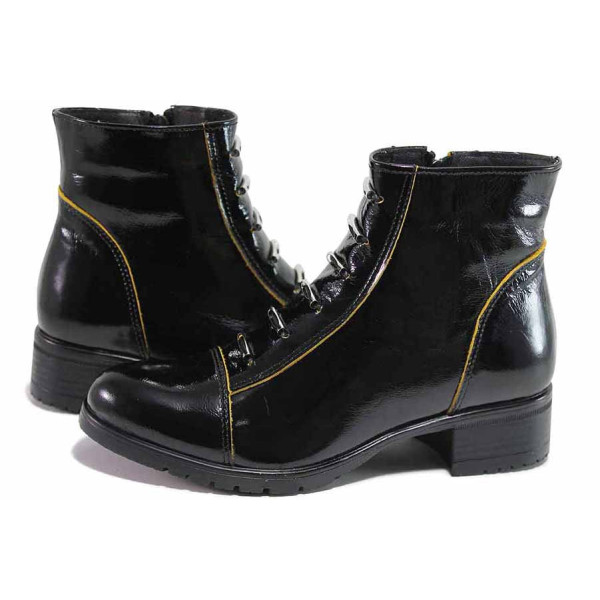 Черни дамски боти, лачена естествена кожа - всекидневни обувки за есента и зимата N 100017355