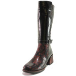Винени дамски ботуши, лачена естествена кожа - всекидневни обувки за есента и зимата N 100017438
