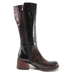 Винени дамски ботуши, лачена естествена кожа - всекидневни обувки за есента и зимата N 100017438
