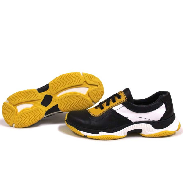 Черни дамски маратонки, естествена кожа - ежедневни обувки за пролетта и лятото N 100015361