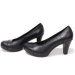 Черни дамски обувки с висок ток, естествена кожа - ежедневни обувки за пролетта и лятото N 100015363