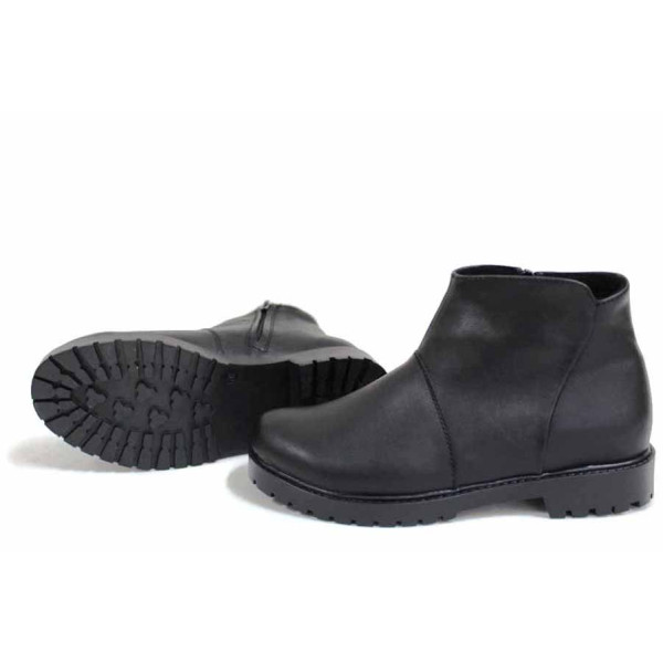 Черни дамски боти, естествена кожа - всекидневни обувки за есента и зимата N 100019192