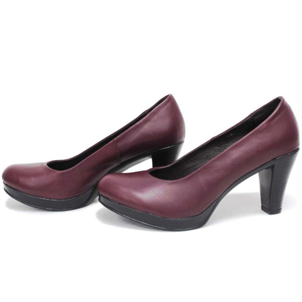 Винени дамски обувки с висок ток, естествена кожа - всекидневни обувки за пролетта и лятото N 100016017