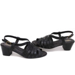 Черни дамски сандали, естествена кожа - ежедневни обувки за пролетта и лятото N 100016110
